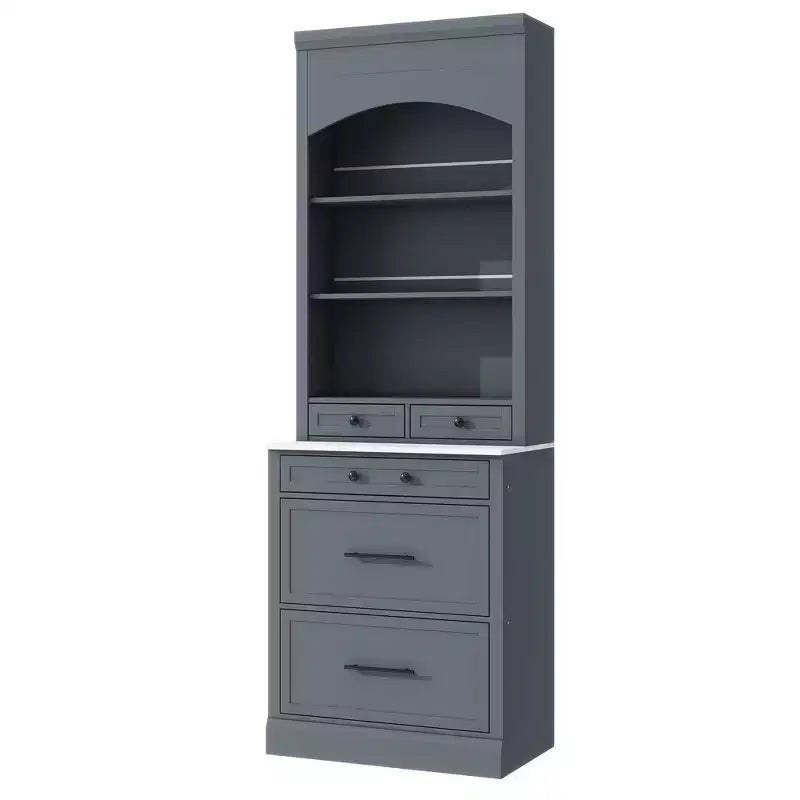 Dispensa da Cucina Autoportante da 212,6 cm con Top Effetto Marmo, 5 Cassetti e Ripiani