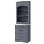 Dispensa da Cucina Autoportante da 212,6 cm con Top Effetto Marmo, 5 Cassetti e Ripiani