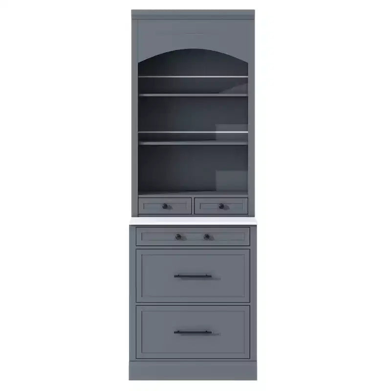 Dispensa da Cucina Autoportante da 212,6 cm con Top Effetto Marmo, 5 Cassetti e Ripiani