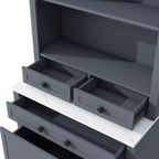 Dispensa da Cucina Autoportante da 212,6 cm con Top Effetto Marmo, 5 Cassetti e Ripiani