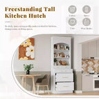 Dispensa da Cucina Autoportante da 212,6 cm con Top Effetto Marmo, 5 Cassetti e Ripiani