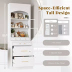Dispensa da Cucina Autoportante da 212,6 cm con Top Effetto Marmo, 5 Cassetti e Ripiani
