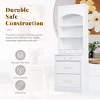 Dispensa da Cucina Autoportante da 212,6 cm con Top Effetto Marmo, 5 Cassetti e Ripiani