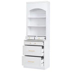 Dispensa da Cucina Autoportante da 212,6 cm con Top Effetto Marmo, 5 Cassetti e Ripiani