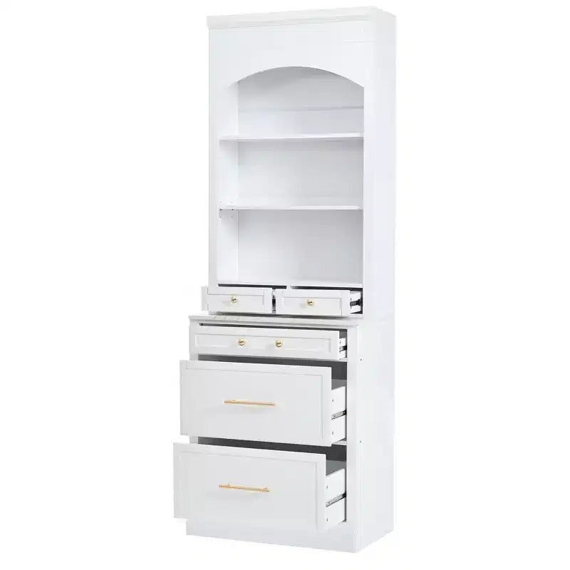 Dispensa da Cucina Autoportante da 212,6 cm con Top Effetto Marmo, 5 Cassetti e Ripiani