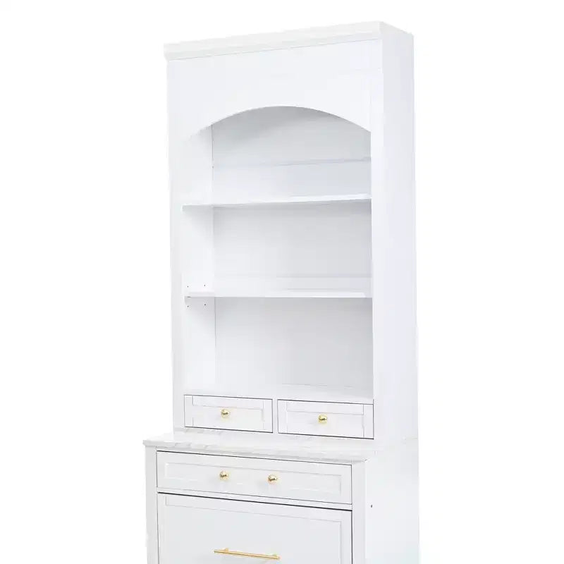 Dispensa da Cucina Autoportante da 212,6 cm con Top Effetto Marmo, 5 Cassetti e Ripiani