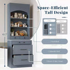 Dispensa da Cucina Autoportante da 212,6 cm con Top Effetto Marmo, 5 Cassetti e Ripiani