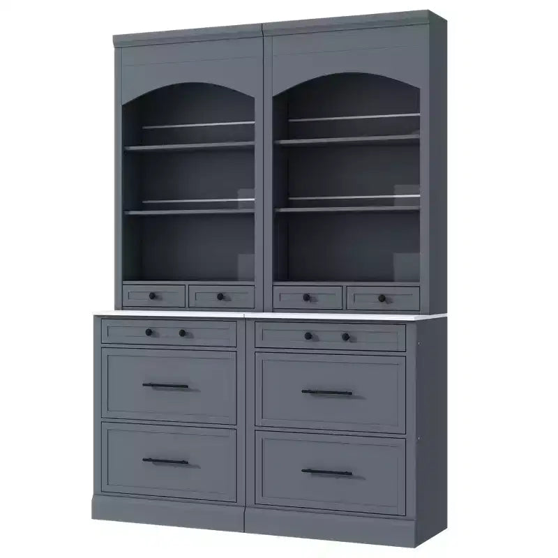 Dispensa da Cucina Autoportante da 212,6 cm con Top Effetto Marmo, 5 Cassetti e Ripiani