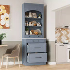 Dispensa da Cucina Autoportante da 212,6 cm con Top Effetto Marmo, 5 Cassetti e Ripiani