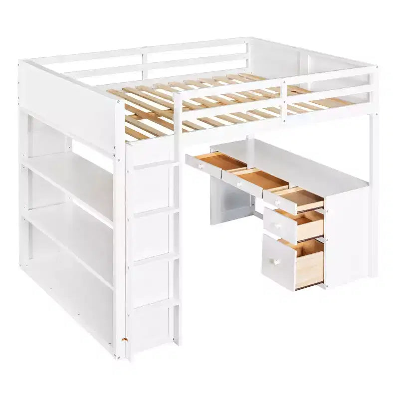 Letto a soppalco una piazza e mezza/matrimoniale con scaletta, mensole e scrivania con cassetti - ModernLuxe