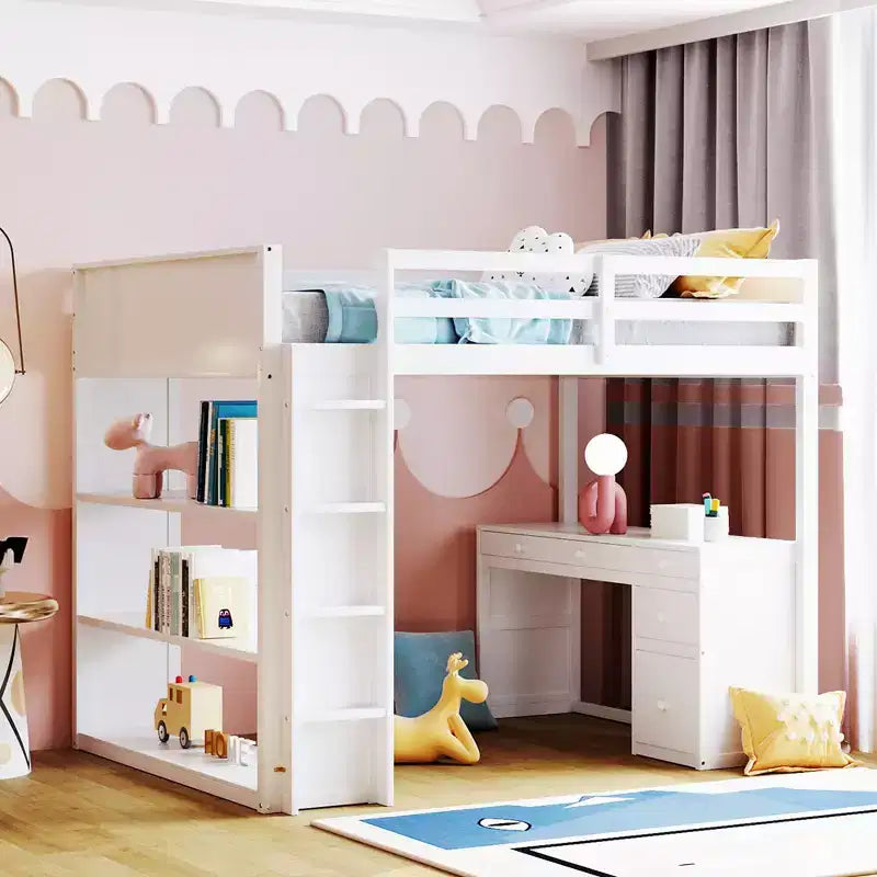 Letto a soppalco una piazza e mezza/matrimoniale con scaletta, mensole e scrivania con cassetti - ModernLuxe