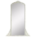 Specchio a figura intera in legno massiccio intagliato a fiore con angoli retti leggermente curvi, bianco anticato, 170x70x2cm (senza supporto)