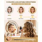Toeletta Trucco con Specchio Rotondo a LED, 3 Cassetti e Presa di Corrente, Bianco, 127 cm L
