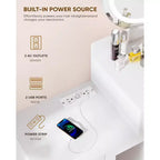 Toeletta Trucco con Specchio Rotondo a LED, 3 Cassetti e Presa di Corrente, Bianco, 127 cm L