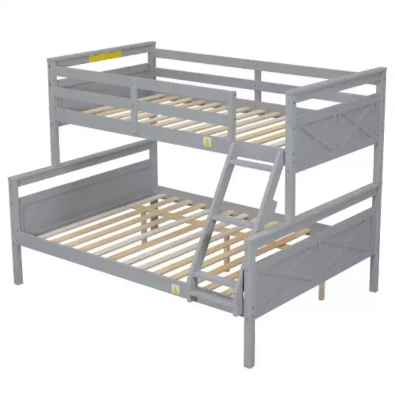 Letto a Castello con Scaletta e Ringhiera di Sicurezza, Due Letti Singoli/Doppi, Grigio, Convertibile in 2 Letti