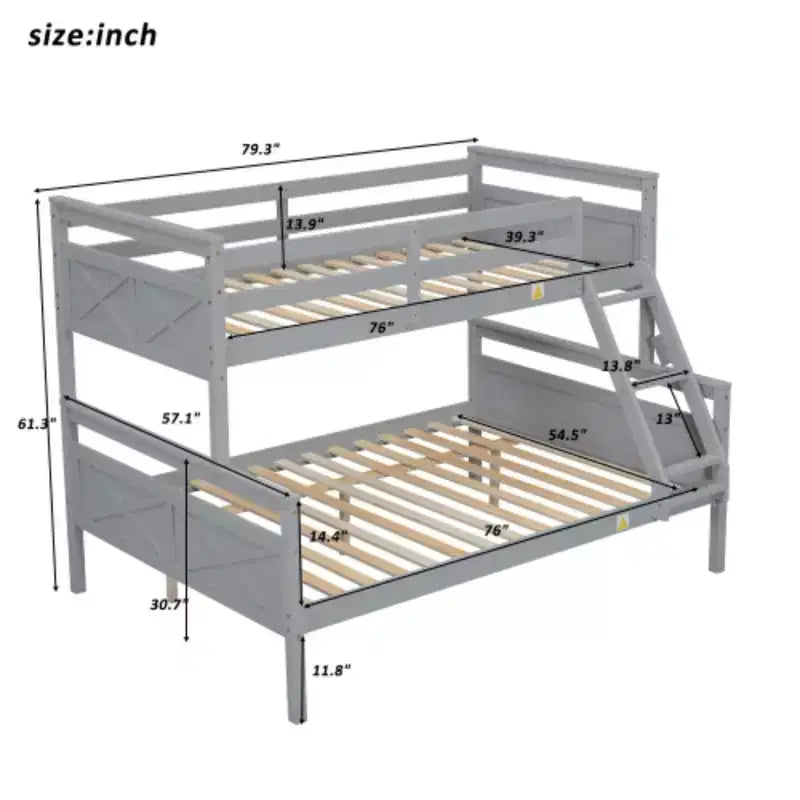 Letto a Castello con Scaletta e Ringhiera di Sicurezza, Due Letti Singoli/Doppi, Grigio, Convertibile in 2 Letti