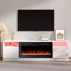 Mobile TV da 70" con caminetto elettrico e illuminazione LED a 16 colori, struttura in legno, telecomando