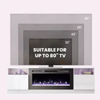 Mobile TV da 70" con caminetto elettrico e illuminazione LED a 16 colori, struttura in legno, telecomando