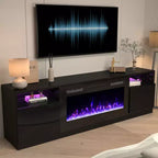 Mobile TV da 70" con caminetto elettrico e illuminazione LED a 16 colori, struttura in legno, telecomando