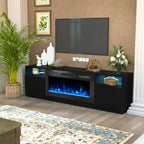 Mobile TV da 70" con caminetto elettrico e illuminazione LED a 16 colori, struttura in legno, telecomando