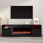 Mobile TV da 70" con caminetto elettrico e illuminazione LED a 16 colori, struttura in legno, telecomando