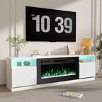 Mobile TV da 70" con caminetto elettrico e illuminazione LED a 16 colori, struttura in legno, telecomando