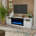 Mobile TV da 70" con caminetto elettrico e illuminazione LED a 16 colori, struttura in legno, telecomando