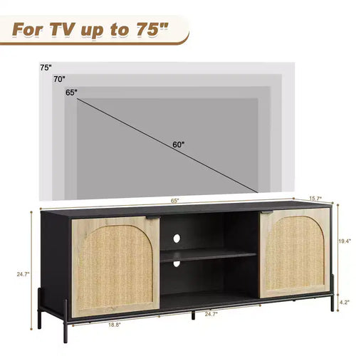 Mobile TV in Rattan da 65" e Centro Intrattenimento per TV fino a 75", Contenitore per Soggiorno