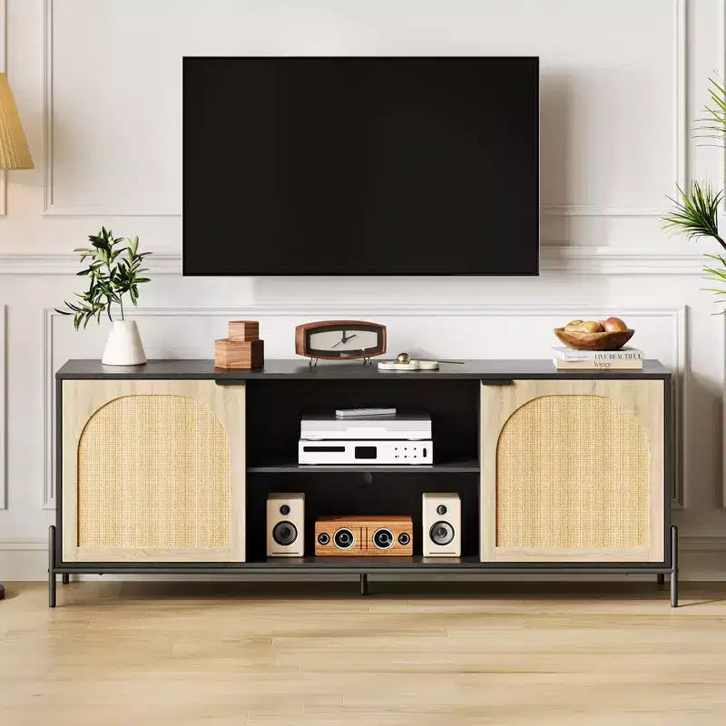 Mobile TV in Rattan da 65" e Centro Intrattenimento per TV fino a 75", Contenitore per Soggiorno