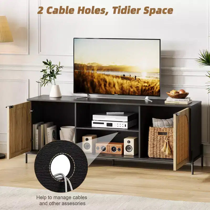 Mobile TV in Rattan da 65" e Centro Intrattenimento per TV fino a 75", Contenitore per Soggiorno