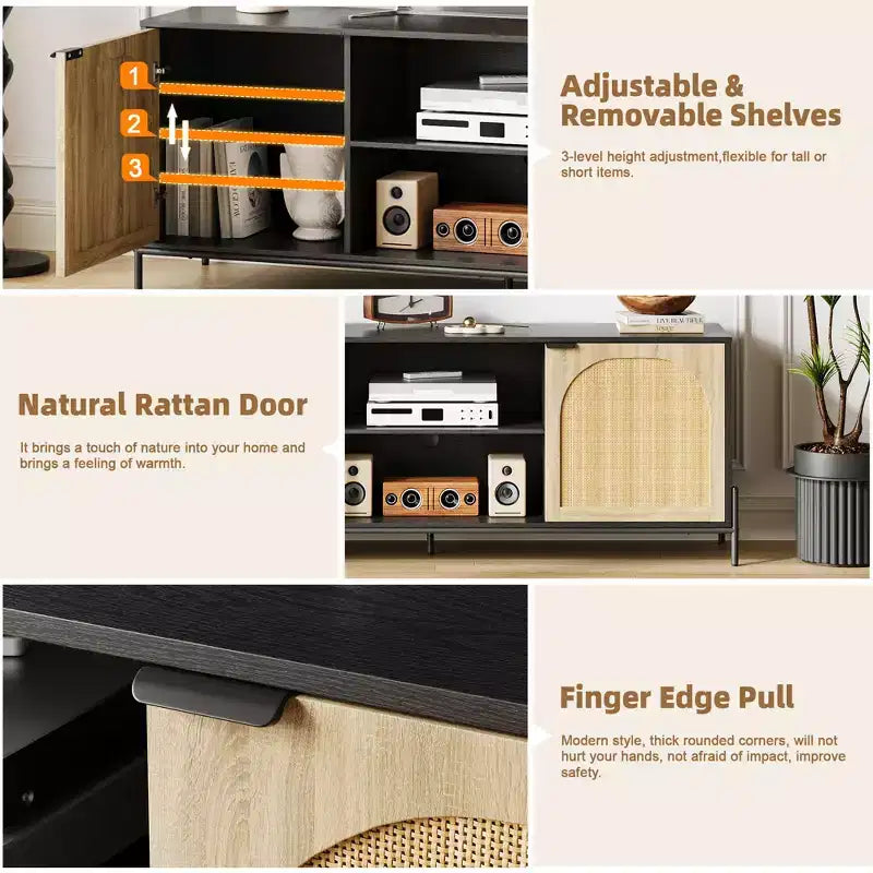 Mobile TV in Rattan da 65" e Centro Intrattenimento per TV fino a 75", Contenitore per Soggiorno