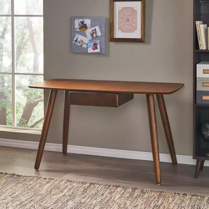 Scrivania per computer da 134 cm in legno per ufficio/casa con 1 cassetto, noce, gambe a otto