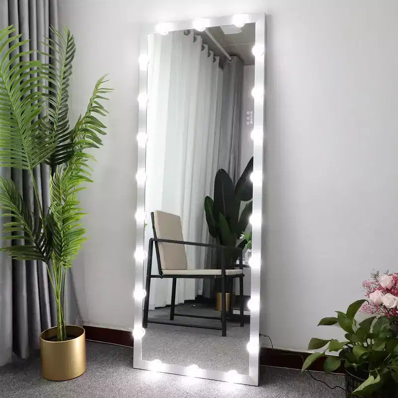 63x24 Silver Hollywood Full Length Mirror with Lights: 4 Color Modes, Touch Control, Wall Mounted or Standing