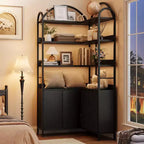 6-Tier Corner Bookshelf 74H L-Shaped Bookcase with Cabinet Doors Storage for Living Room Home Office