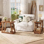 Lantine 2-Tier Solid Wood End Table, Rectangle Farmhouse Narrow Side Table with Trapezoidal Base for Living Room, Easy Assembly