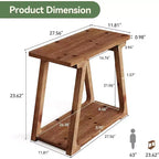 Tavolino da salotto Lantine a 2 ripiani in legno massello, tavolino stretto rettangolare in stile rustico con base trapezoidale per soggiorno, facile da montare