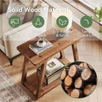Tavolino da salotto Lantine a 2 ripiani in legno massello, tavolino stretto rettangolare in stile rustico con base trapezoidale per soggiorno, facile da montare