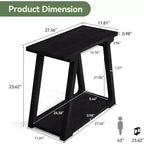 Tavolino da salotto Lantine a 2 ripiani in legno massello, tavolino stretto rettangolare in stile rustico con base trapezoidale per soggiorno, facile da montare