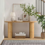 Consolle da ingresso moderna ovale da 60 con venature del legno di radica e gambe a semicerchio, tavolo da divano per foyer, corridoio o soggiorno - Panipeachy