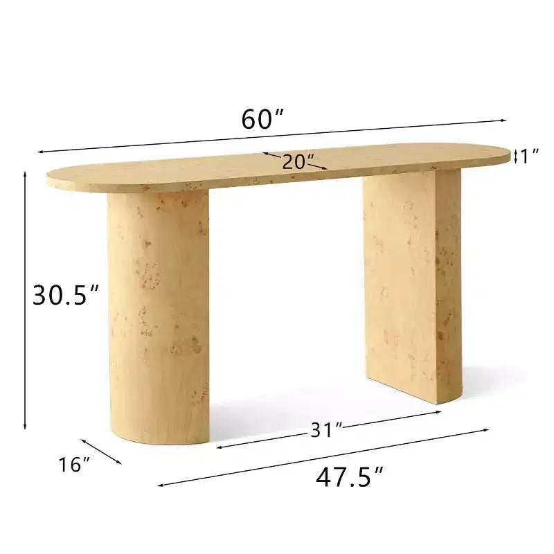 Consolle da ingresso moderna ovale da 60 con venature del legno di radica e gambe a semicerchio, tavolo da divano per foyer, corridoio o soggiorno - Panipeachy