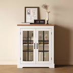 Madia Moderna Multifunzionale con Anta in Vetro con Design a Croce, Presa Elettrica Integrata, Credenza Contenitore per Soggiorno o Sala da Pranzo