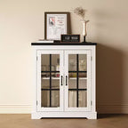 Madia Moderna Multifunzionale con Anta in Vetro con Design a Croce, Presa Elettrica Integrata, Credenza Contenitore per Soggiorno o Sala da Pranzo