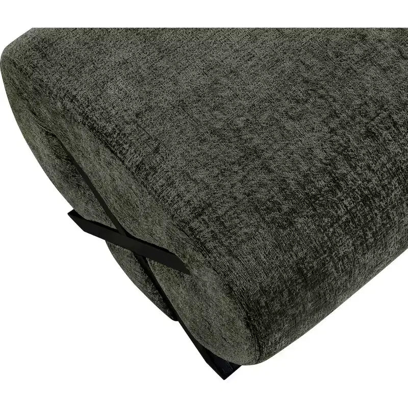 Poggiapiedi rivestito in tessuto Art Déco, poliestere nero, struttura in legno massello di caucciù