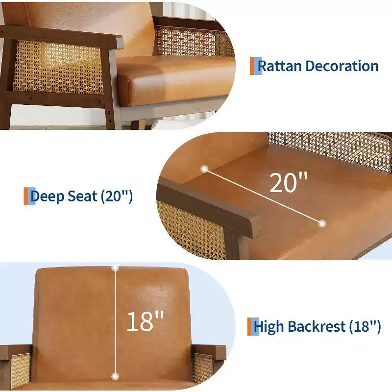 Poltrona moderna con schienale alto e struttura in legno con capacità di 136 kg - Poltrona imbottita in rattan o pelle PU per soggiorno