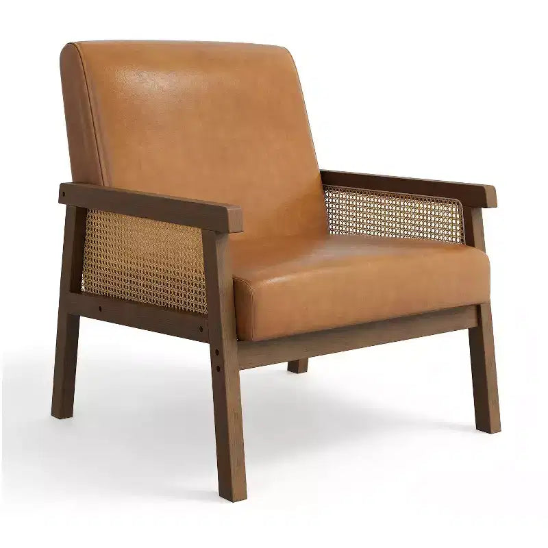 Poltrona moderna con schienale alto e struttura in legno con capacità di 136 kg - Poltrona imbottita in rattan o pelle PU per soggiorno