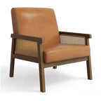 Poltrona moderna con schienale alto e struttura in legno con capacità di 136 kg - Poltrona imbottita in rattan o pelle PU per soggiorno