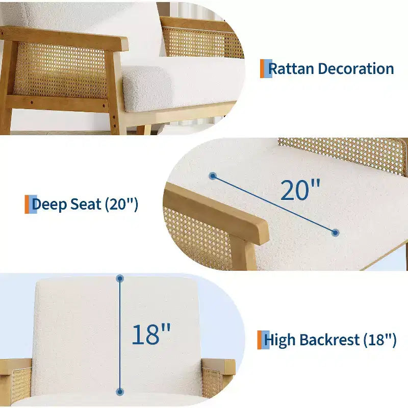 Poltrona moderna con schienale alto e struttura in legno con capacità di 136 kg - Poltrona imbottita in rattan o pelle PU per soggiorno