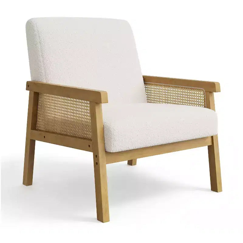 Poltrona moderna con schienale alto e struttura in legno con capacità di 136 kg - Poltrona imbottita in rattan o pelle PU per soggiorno
