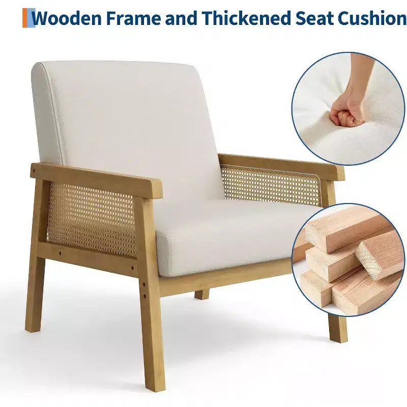 Poltrona moderna con schienale alto e struttura in legno con capacità di 136 kg - Poltrona imbottita in rattan o pelle PU per soggiorno