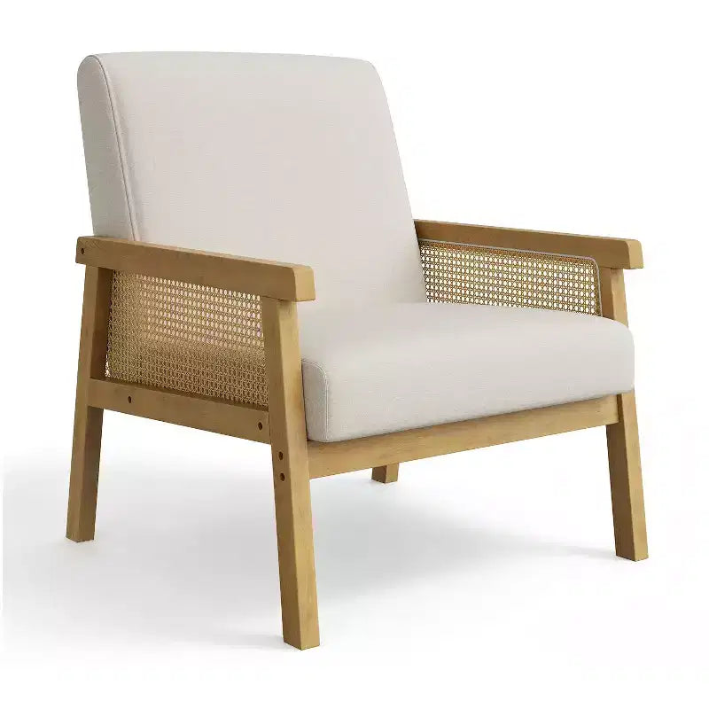 Poltrona moderna con schienale alto e struttura in legno con capacità di 136 kg - Poltrona imbottita in rattan o pelle PU per soggiorno
